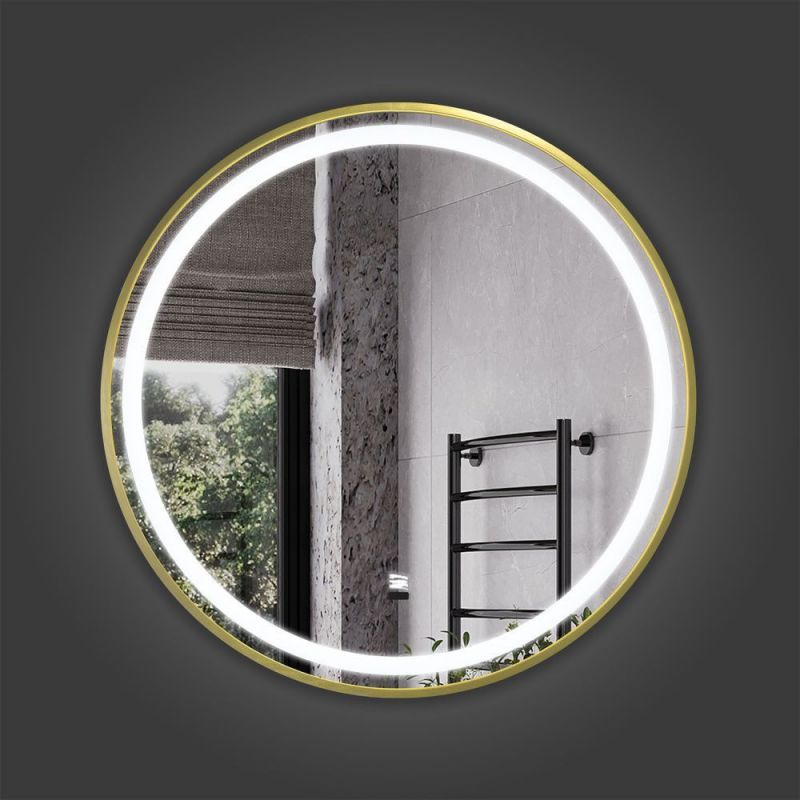 Круглое зеркало в золотой алюминиевой раме Comforty Лея-60 LED-подсветка, бесконтактный сенсор