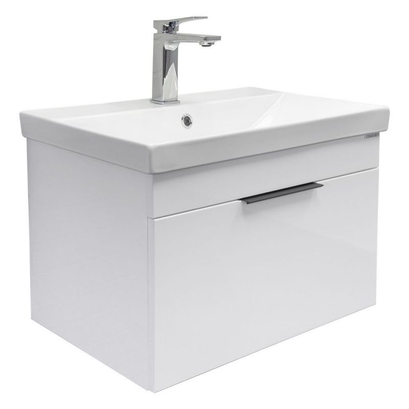 Тумба с умывальником Comforty Кама-60П белый глянец с раковиной Comforty CF19696BX-60