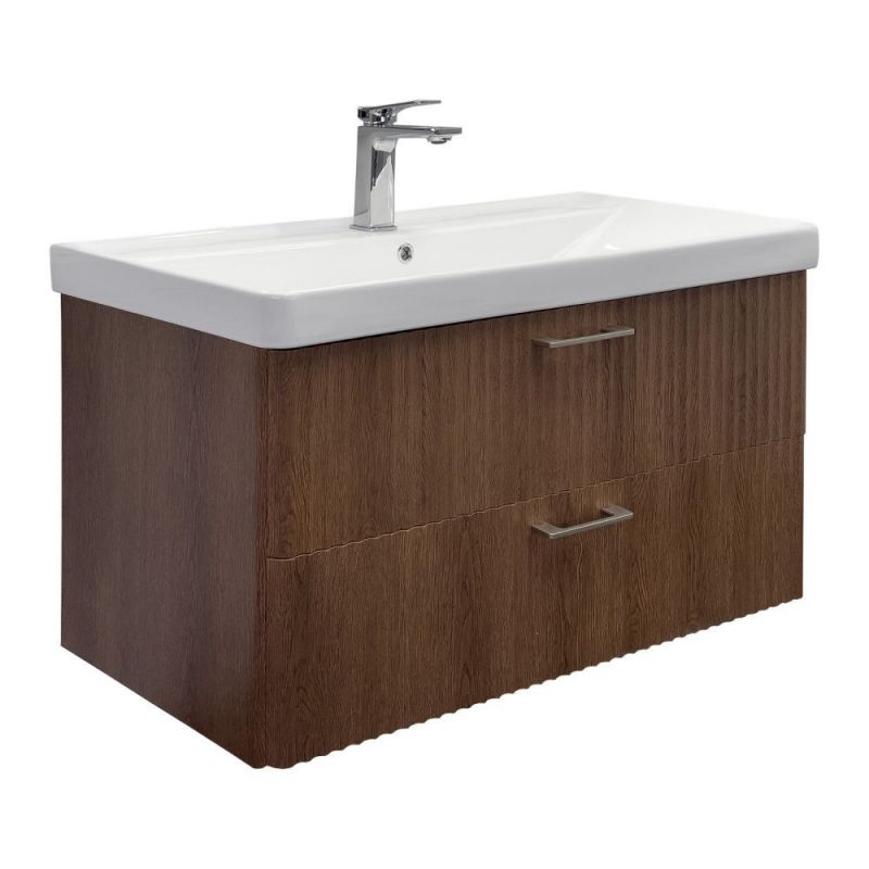 Тумба с умывальником Comforty Ангара-90П дуб темно-коричневый с раковиной 4490