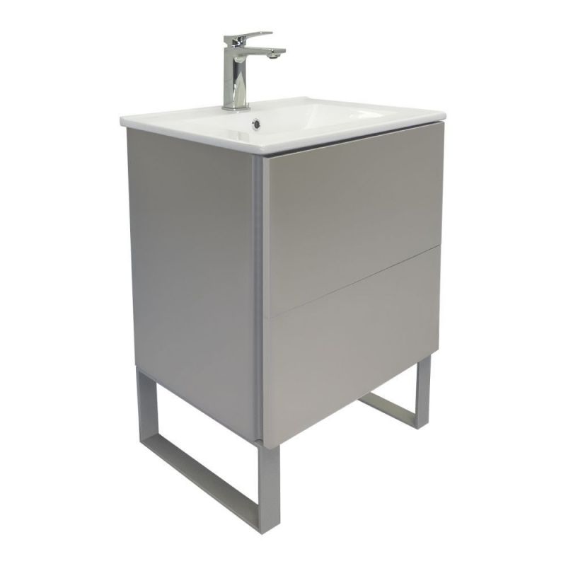 Тумба с умывальником Comforty Бильбао-60Н серый шёлк с раковиной Comforty 60E