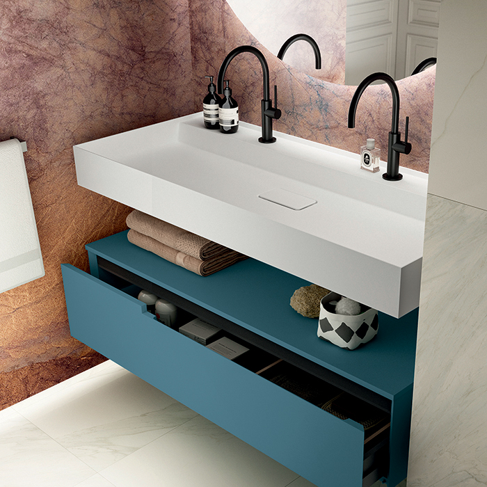 Комплект мебели №10 Oasis Profilo 120х51.5х220 см подвесная тумба со столешницей и двойная раковина ФОТО