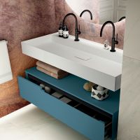 Комплект мебели №10 Oasis Profilo 120х51.5х220 см подвесная тумба со столешницей и двойная раковина схема 4