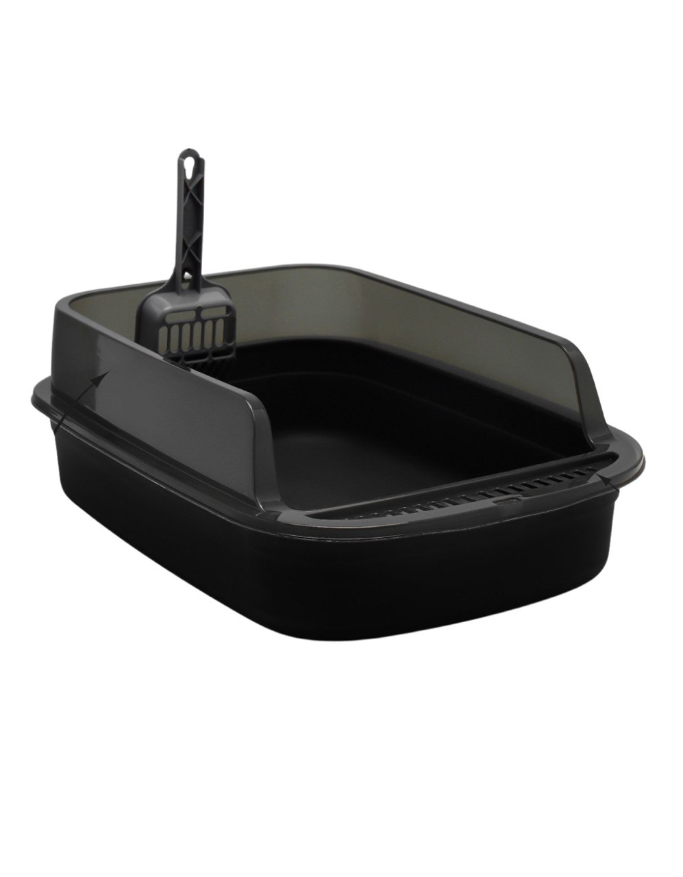 Туалет с прозрачными бортами с совком и фильтром, 50 х 34 х 18 см, чёрный