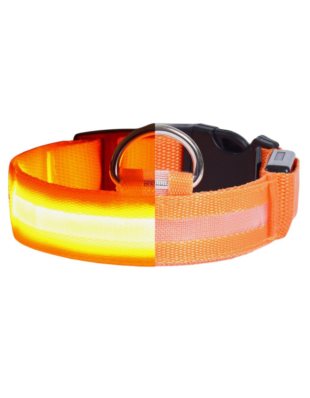 Ошейник с подсветкой размер М, ОШ 40-48 х 2,5 см, 3 режима свечения оранжевый