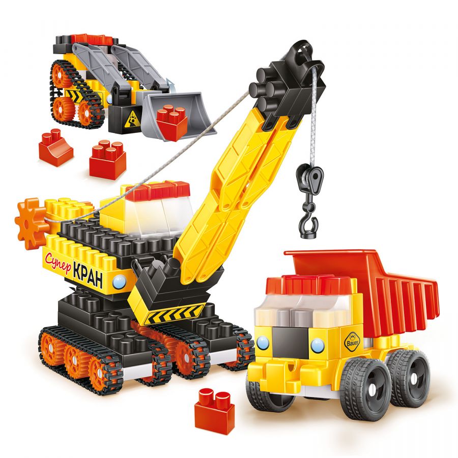 Детская развивающая игрушка-конструктор Бауер "Стройка-техника". Набор с манипулятором, самосва