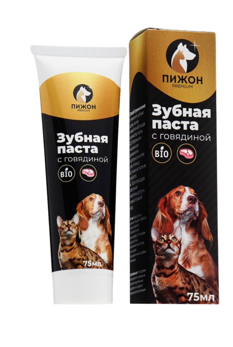 Зубная паста ферментированная со вкусом говядины "Пижон Premium" для кошек и собак, 75 мл