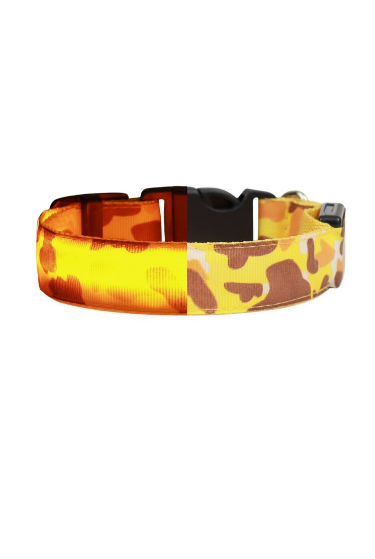 Ошейник с подсветкой Милитари 3 режима свечения размер L, ОШ 48-60 х 2,5 см жёлтый