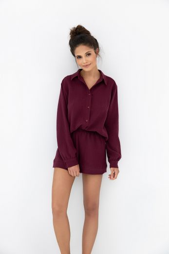 Комплект домашней одежды женский SENSIS Ivory, рубашка, шорты, бордовый