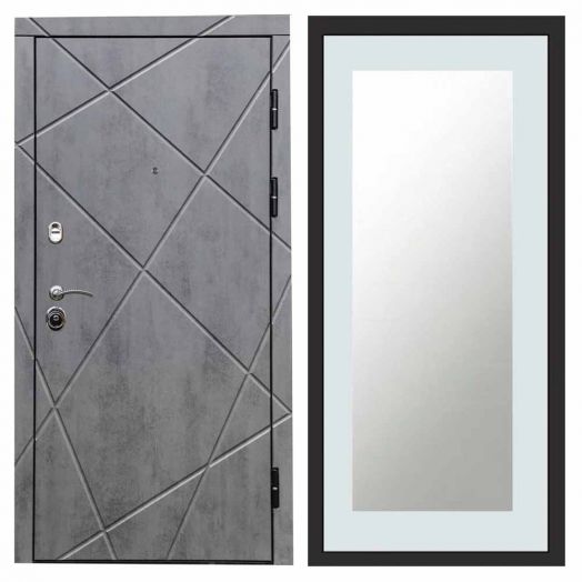 Входная дверь Termo-door Лучи Бетон - Зеркало триумф Белый софт