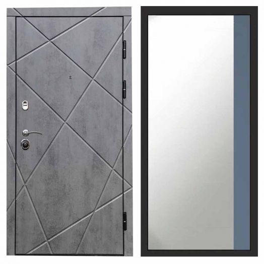 Входная дверь Termo-door Лучи Бетон - Широкое Зеркало Фацет Грей софт