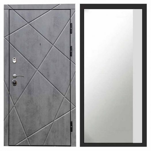 Входная дверь Termo-door Лучи Бетон - Широкое Зеркало Фацет Белый софт