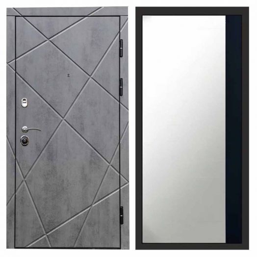 Входная дверь Termo-door Лучи Бетон - Широкое Зеркало Фацет Черный кварц