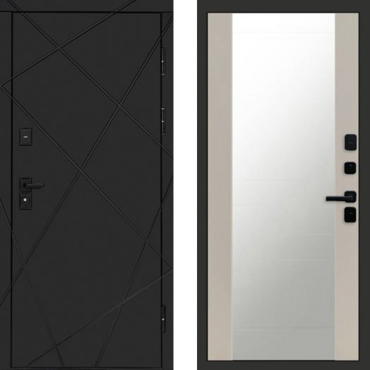 Входная дверь Termo-door Лучи Black - Зеркало Слоновая кость