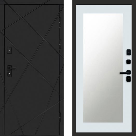 Входная дверь Termo-door Лучи Black - Зеркало триумф Белый софт