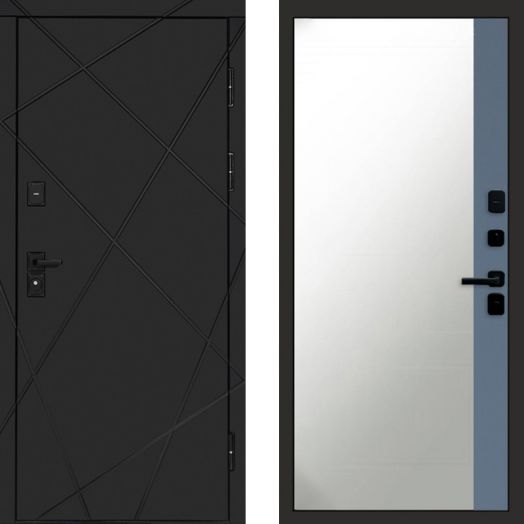 Входная дверь Termo-door Лучи Black - Широкое Зеркало Фацет Грей софт