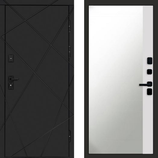 Входная дверь Termo-door Лучи Black - Широкое Зеркало Фацет Белый софт