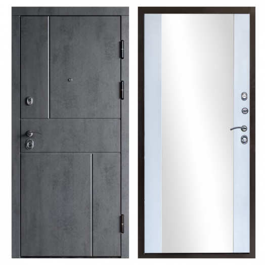 Входная дверь Termo-door Вертикаль Бетон - Зеркало Белый софт