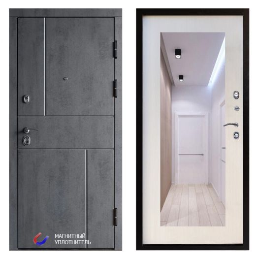 Входная дверь Termo-door Вертикаль Бетон - Зеркало триумф Лиственница