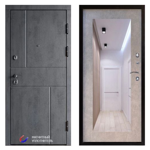 Входная дверь Termo-door Вертикаль Бетон - Зеркало триумф Бетон светлый