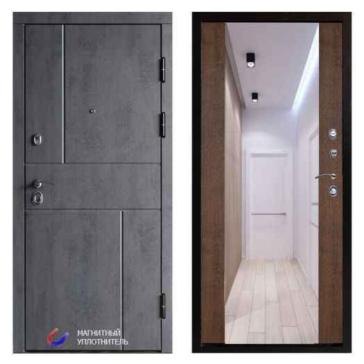 Входная дверь Termo-door Вертикаль Бетон - Зеркало Дуб