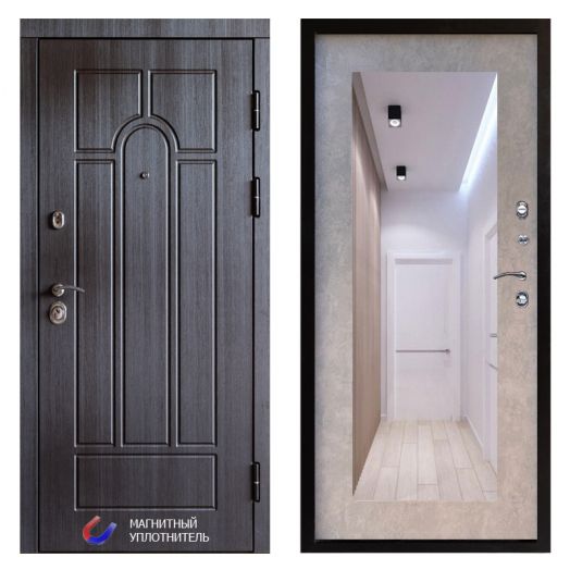 Входная дверь Termo-door Модена Венге - Зеркало триумф Бетон светлый
