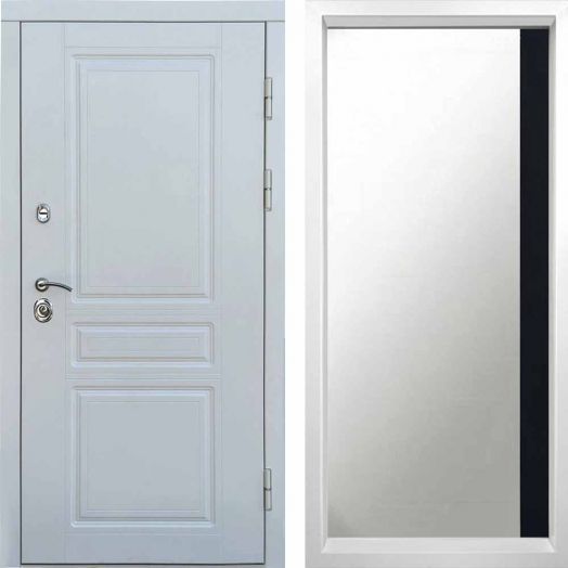 Входная дверь Termo-door Орегон WHITE - Широкое Зеркало Фацет Черный кварц