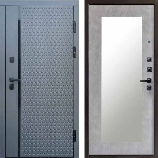 Входная дверь Termo-door Simple Графит - Зеркало триумф Бетон светлый
