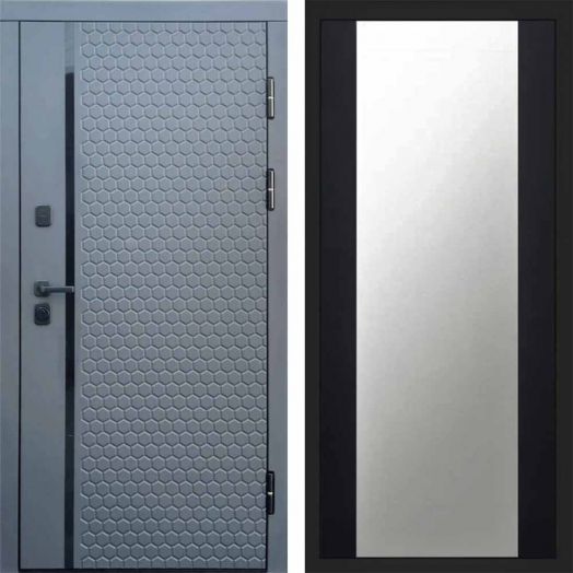 Входная дверь Termo-door Simple Графит - Зеркало Черный кварц+тонировка