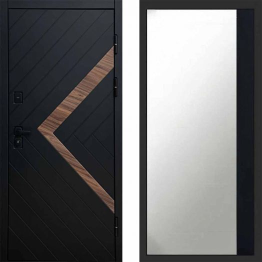Входная дверь Termo-door Плэй - Широкое Зеркало Фацет Черный кварц