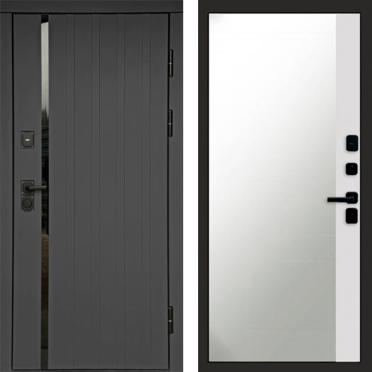 Входная дверь Termo-door Роял Графит - Широкое Зеркало Фацет Белый софт