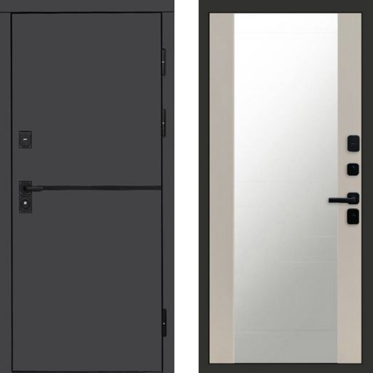 Входная дверь Termo-door Тренд Графит - Зеркало Слоновая кость