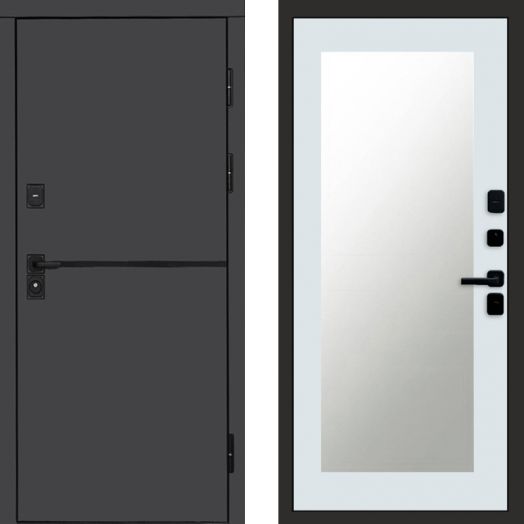 Входная дверь Termo-door Тренд Графит - Зеркало триумф Белый софт