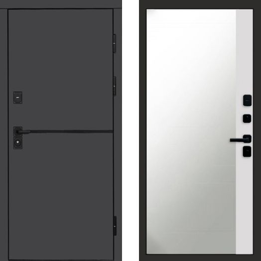 Входная дверь Termo-door Тренд Графит - Широкое Зеркало Фацет Белый софт