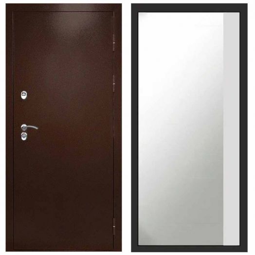 Входная дверь Termo-door Техно Медь - Широкое Зеркало Фацет Белый софт