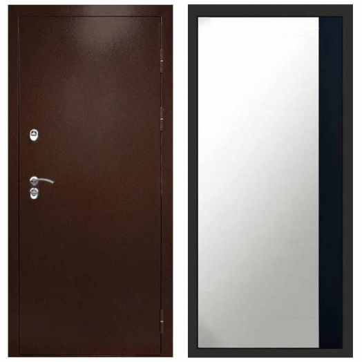 Входная дверь Termo-door Техно Медь - Широкое Зеркало Фацет Черный кварц
