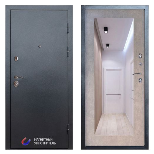 Входная дверь Termo-door Техно Графит - Зеркало триумф Бетон светлый