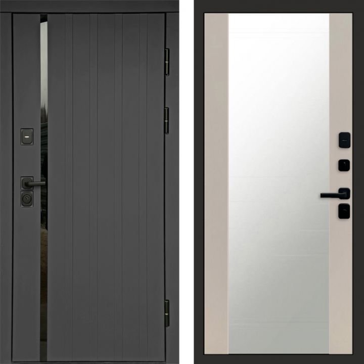 Входная дверь Termo-door Роял Графит - Зеркало Слоновая кость
