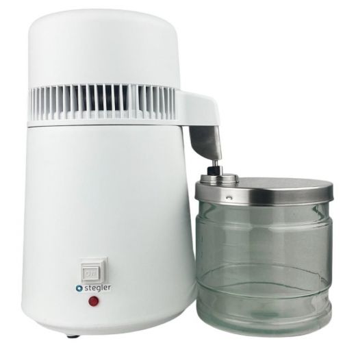 Электрический аквадистиллятор 1 л/ч, пластиковый белый корпус, стеклянный сборник