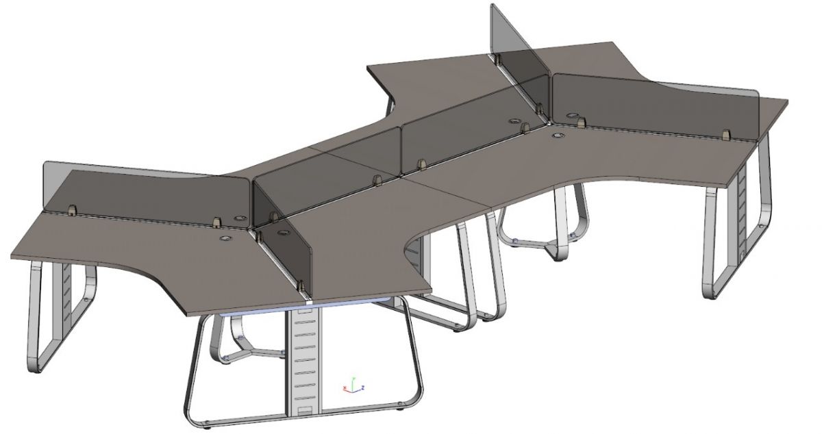 Рабочая станция на 6 мест с экранами из оргстекла на 1200