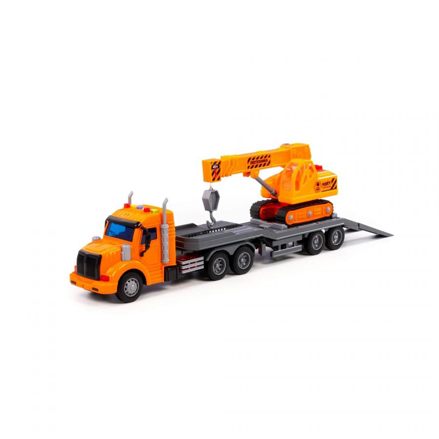 "Профи", автомобиль-трейлер инерционный (со светом и звуком) + гусеничный кран (в коробке)