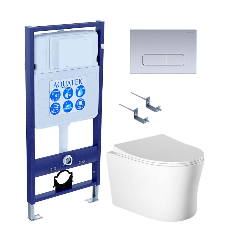 Комплект инсталляции с  подвесным унитазом и клавишей Aquatek SET AQUATEK НИКА-014 4в1