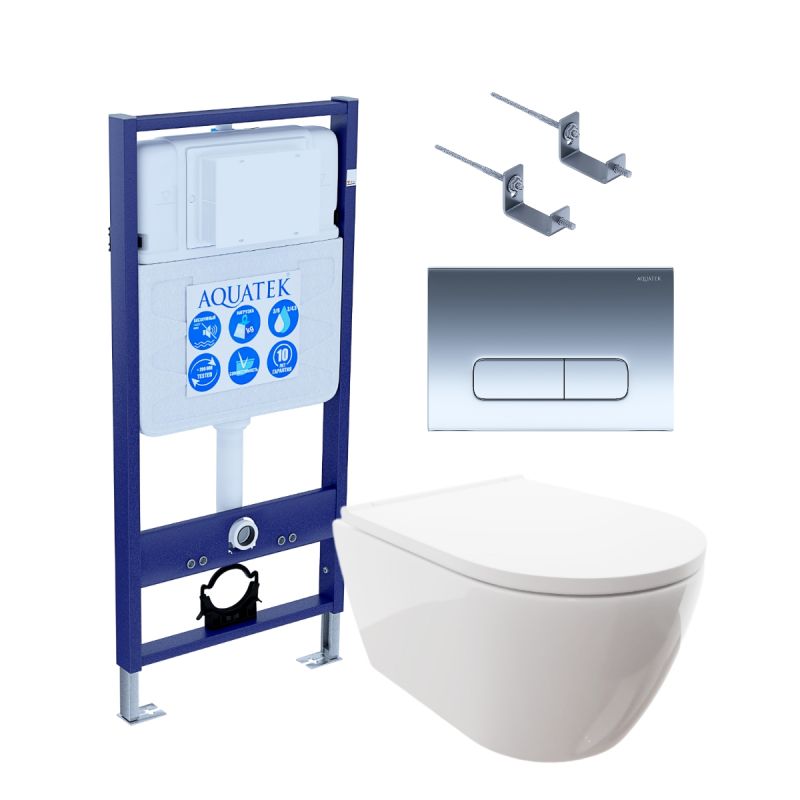 Комплект инсталляции с  подвесным унитазом и клавишей Aquatek SET AQUATEK ПОЛАРИС-016 4в1