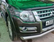 Защита фар (очки), шелкография "карбон" серебро на Паджеро 4