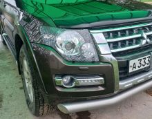 Защита фар (очки), шелкография "карбон" серебро на Паджеро 4
