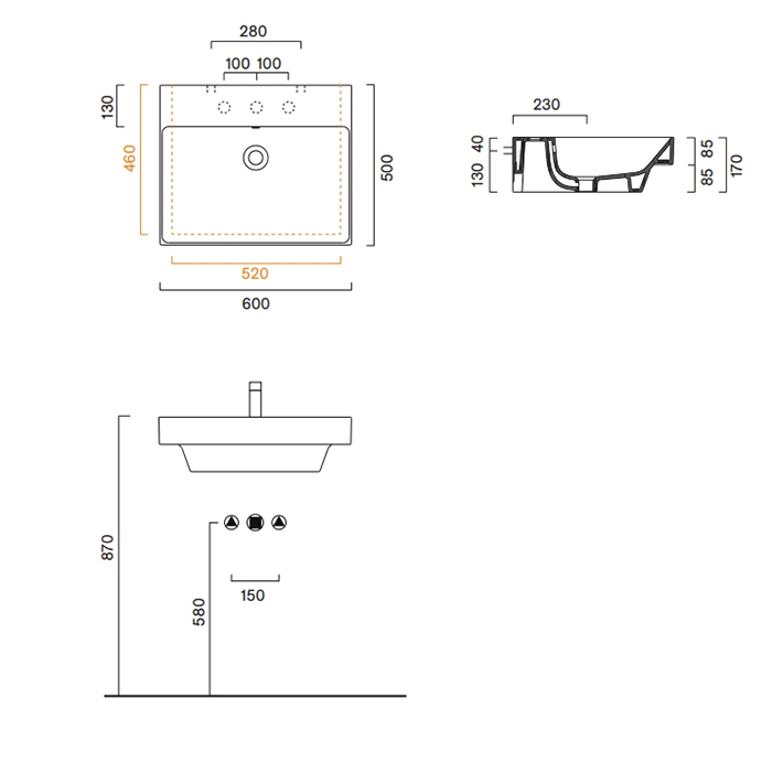 Раковина Catalano Zero 120600001 60x50 см без отверстий цвет белый глянцевый ФОТО