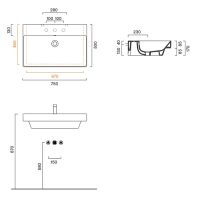 Раковина Catalano Zero 120750001 75x50 см без отверстий цвет белый глянцевый схема 2 Раковина Catalano Zero 120750001 75x50 см без отверстий цвет белый глянцевый схема 2