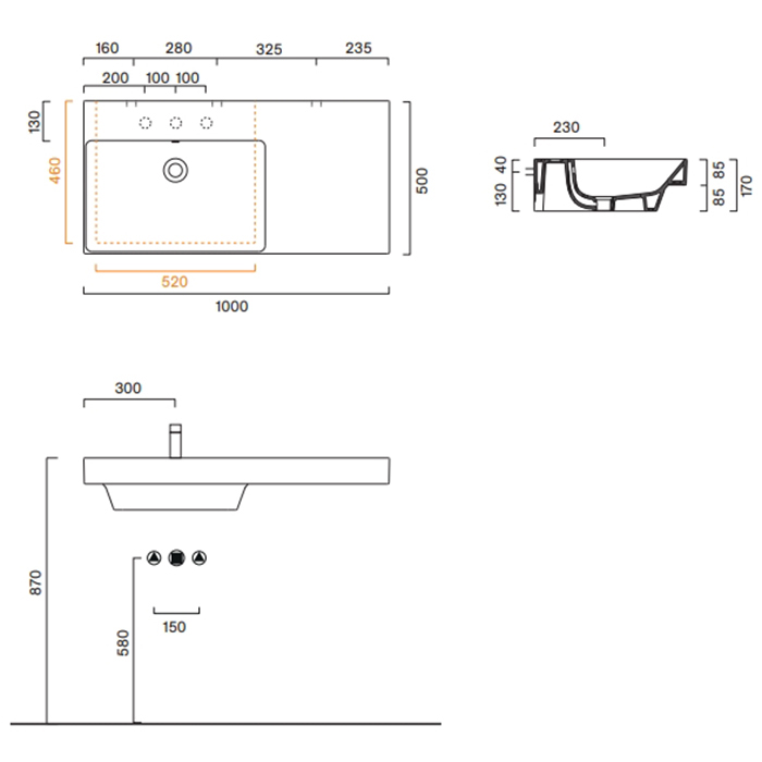 Раковина Catalano Zero 121040001 100x50 см чаша слева без отверстий цвет белый глянцевый ФОТО