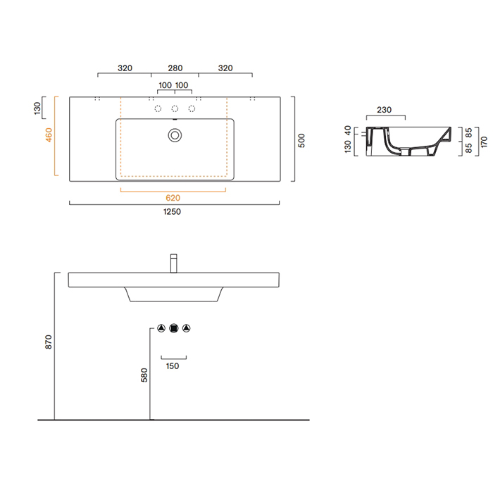 Раковина Catalano Zero 121261001 125x50 см с 1 отверстием цвет белый глянцевый ФОТО