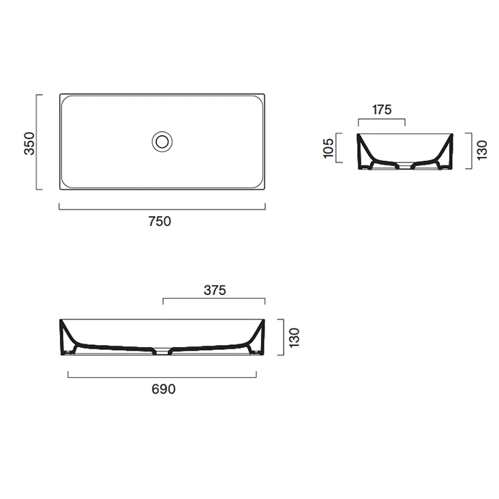 Раковина Catalano Premium 222750001 75x35 см накладная без отверстий цвет белый глянцевый ФОТО