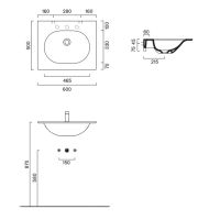 Раковина Catalano Sfera 520611032 60x50 см с 1 отверстием цвет Tortora Satinato схема 2